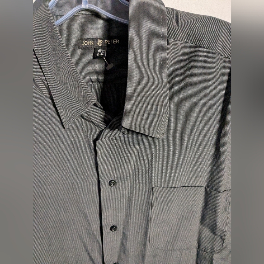 John Peter London Men Short Sleeve XL Black Stripe Buttons Up Quiet Luxury Shirt
